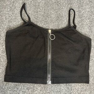 Women’s Dark Cottagecore Zipper Front Crop Top Size 4 (S) Black Coquette